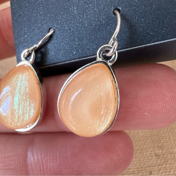 Pink swirl silver tone pear faux stone drop dangle earrings simple minimal light - Picture 2 of 4